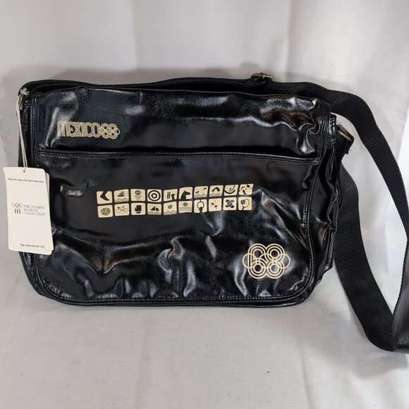 Olympic Museum Collection Mexico 68 1968 Faux Leather Bag Satchel Black NEW NWT - Picture 1 of 16
